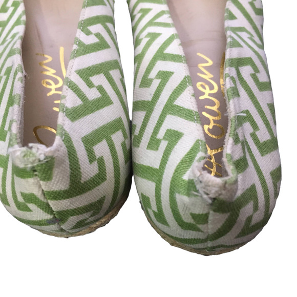 Rowen Women's Greek Key Pointed Toe Espadrilles Flats Size 8M Green/Cream - Picture 4 of 13